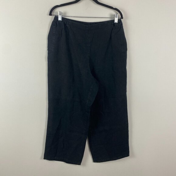 FLAX Linen Wide Leg Cropped Pants Size Small Black Pull On High Waist - Picture 1 of 10